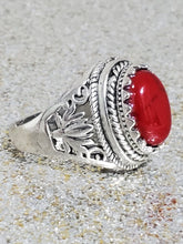 Load image into Gallery viewer, Men&#39;s Red Turquoise 925 Silver Ring Size
