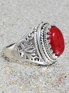 Men's Red Turquoise 925 Silver Ring Size