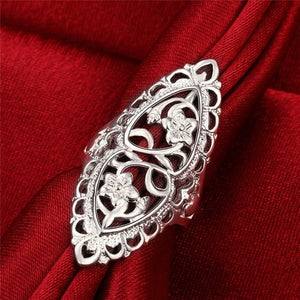 Carved Sterling Silver Long Silver Ring