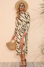 Load image into Gallery viewer, Printed Mock Neck Long Sleeve Slit Dress
