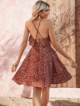 Load image into Gallery viewer, Printed Crisscross Tie Back Knee-Length Dress
