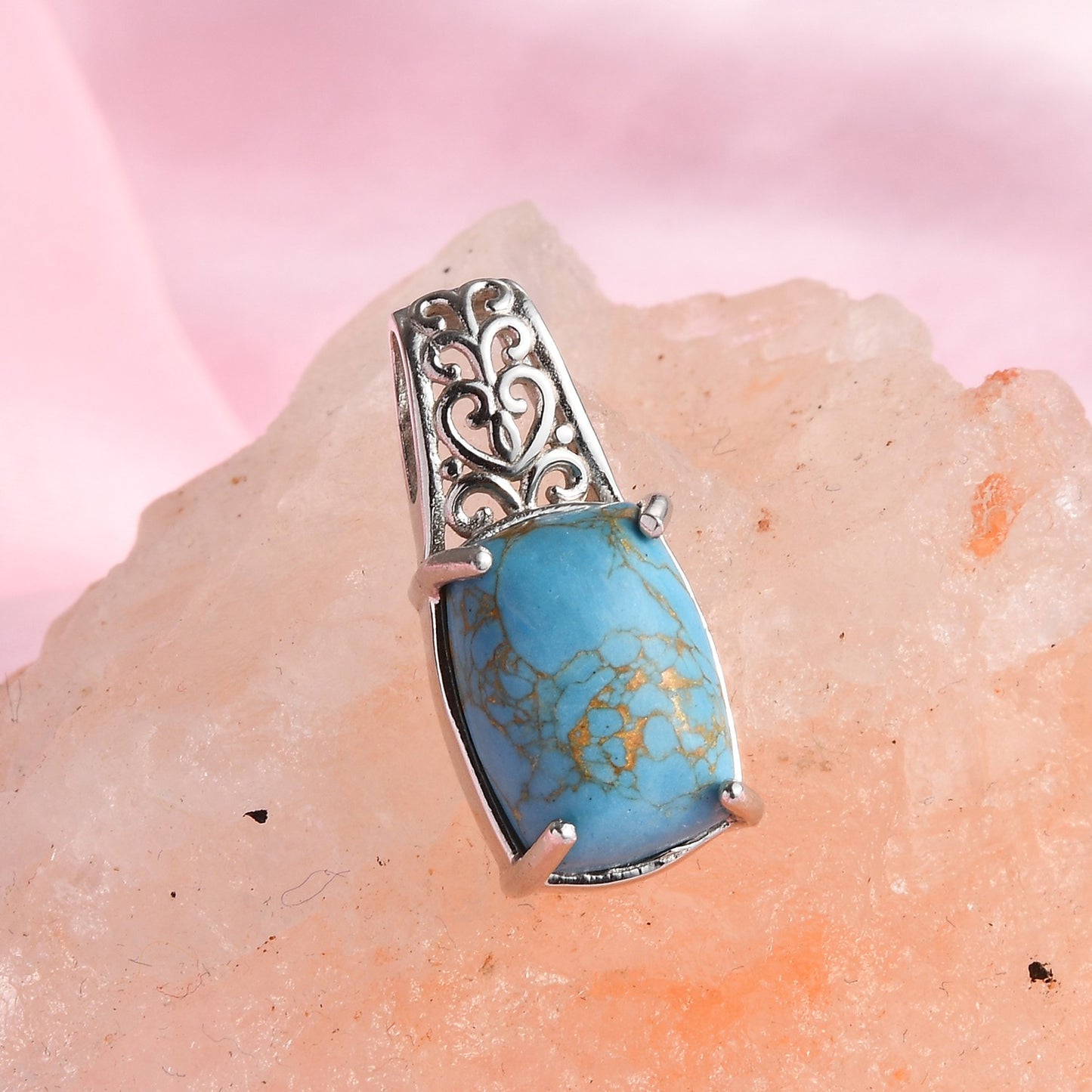 Genuine Mojave Blue Turquoise Solitaire Pendant in Platinum