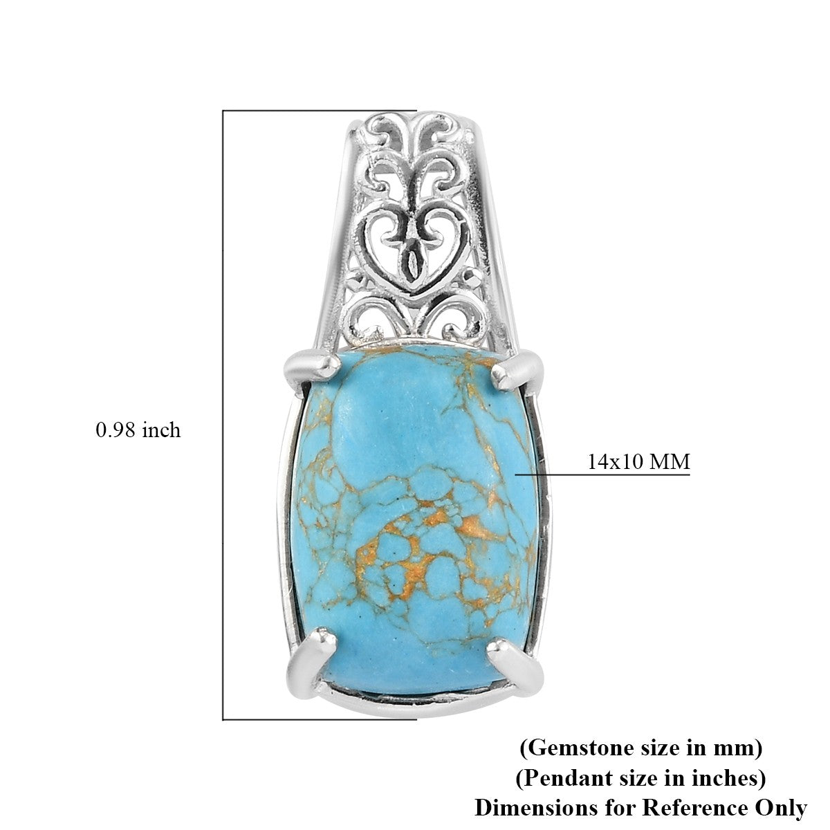 Genuine Mojave Blue Turquoise Solitaire Pendant in Platinum