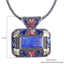 Load image into Gallery viewer, Lapis Lazuli and Enameled Pendant With Hematite Beads Necklace 18 Inch 
