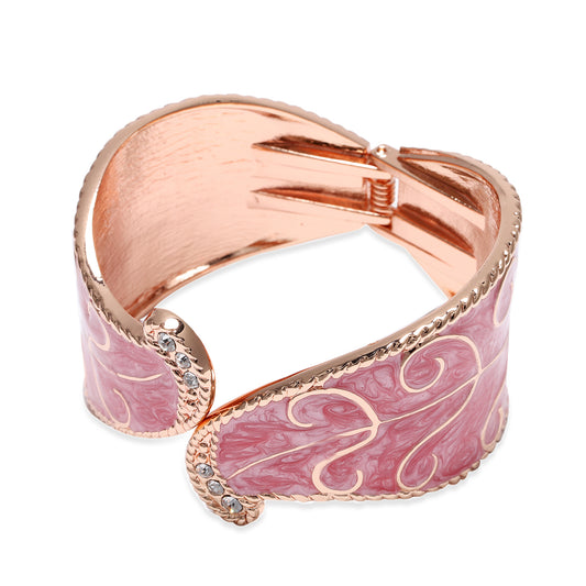 Women's White Austrian Crystal, Pink Enameled Bangle Bracelet