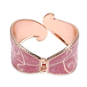 Women's White Austrian Crystal, Pink Enameled Bangle Bracelet