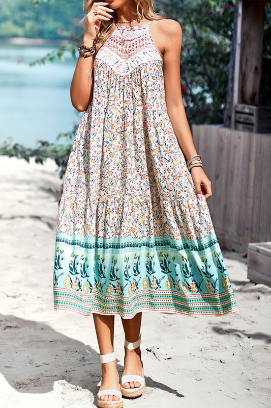 Floral Print Bohemian Style Round Neck Sleeveless Dress