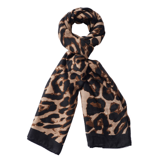 Women's Dark Brown Leopard Pattern Cotton & Linen Scarf