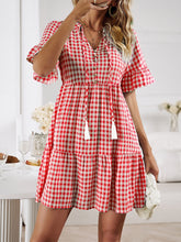 Load image into Gallery viewer, Plaid Flounce Sleeve Buttoned Mini Dress
