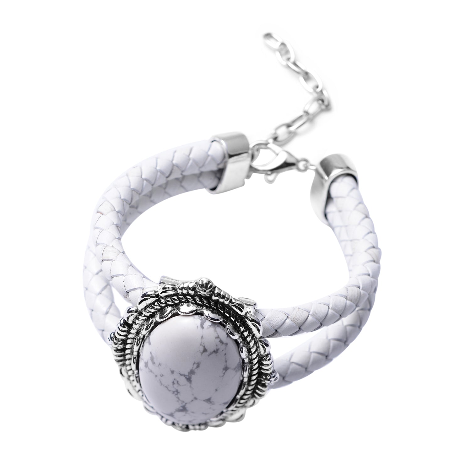 Genuine Howlite White Leather Bracelet