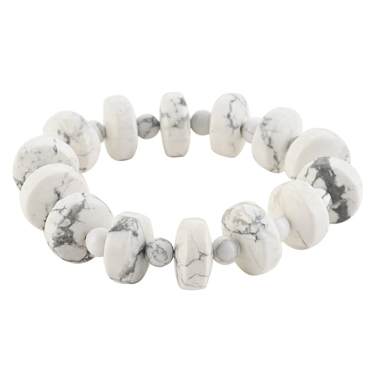 White Howlite Wheel and Round Bead Stretch Bracelet