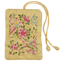 Load image into Gallery viewer, Cream Floral Embroidery Pattern Satin Travel Jewelry Roll
