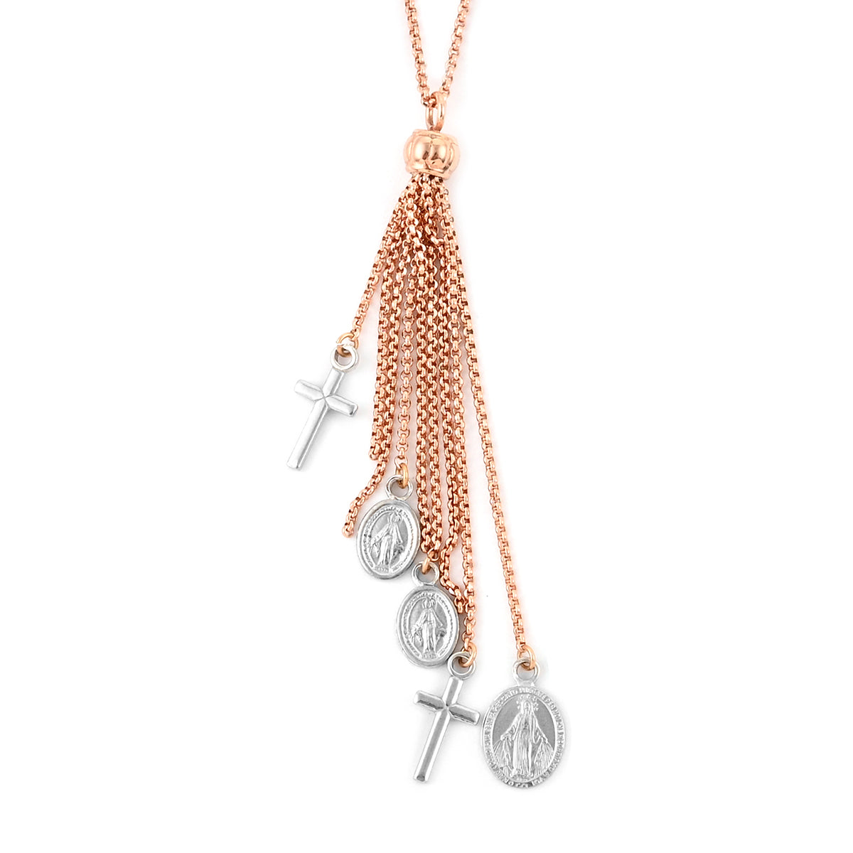 Stylish Rosary Tassels and Cross Charm Layered Necklace