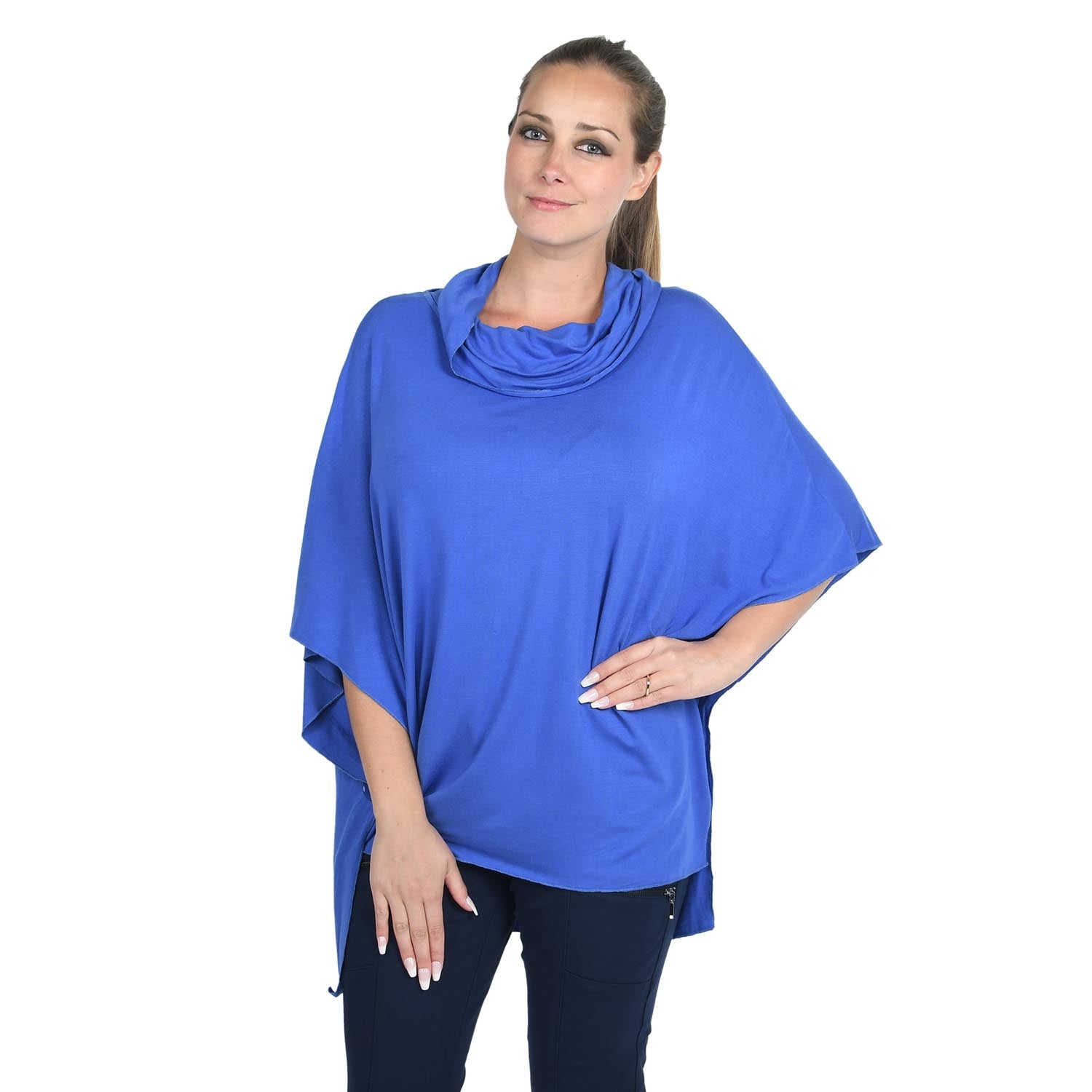 Jovie Blue Loose Drape Cowl Neck Top Size S