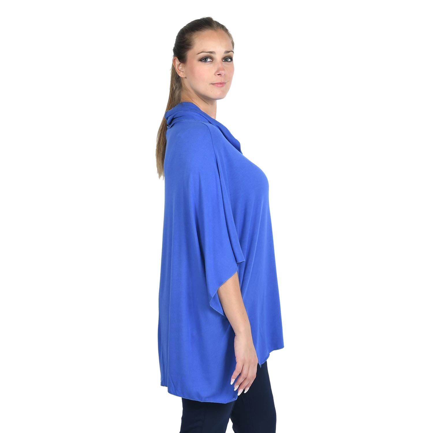 Jovie Blue Loose Drape Cowl Neck Top Size S