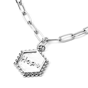 Hexagonal Hope Charm Layered Paper Clip Necklace