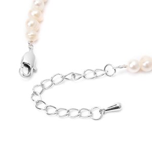 White Freshwater Cultured Pearl Heart Charm Anklet