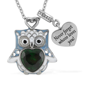 Heart Charm Enameled Owl Necklace