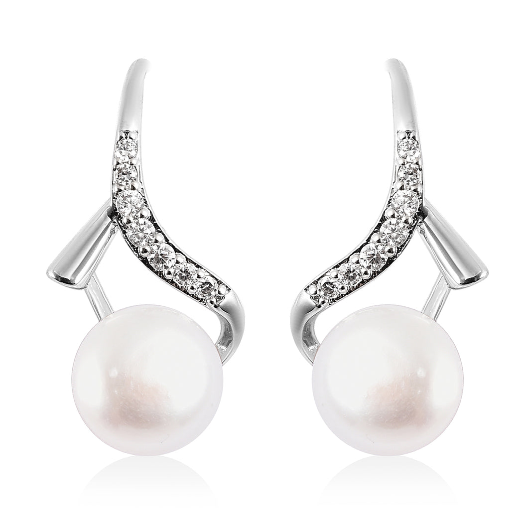 Women's White Freshwater Pearl Diamond Earrings
