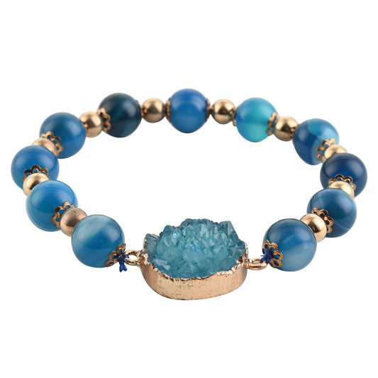 Drusy Quartz Agate Bracelet in Goldtone