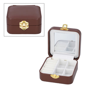 Faux Leather LED Light Travel Jewelry Box with Latch Clasp & Mirror
