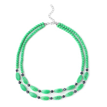 Load image into Gallery viewer, Green Howlite and Simulated Blue Diamond Dual-Row Necklace

