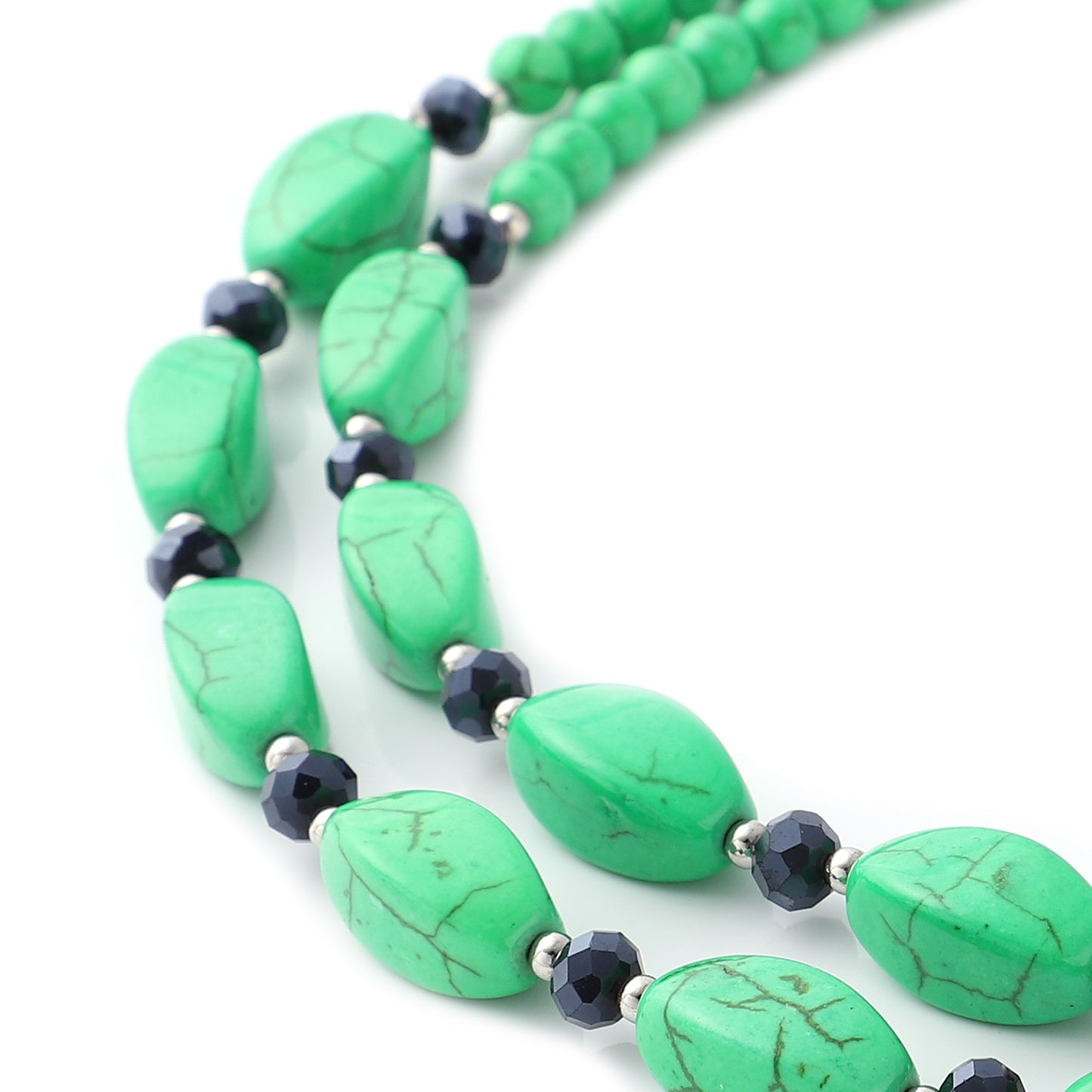 Green Howlite and Simulated Blue Diamond Dual-Row Necklace