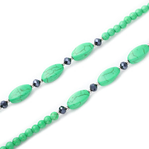 Green Howlite and Simulated Blue Diamond Dual-Row Necklace