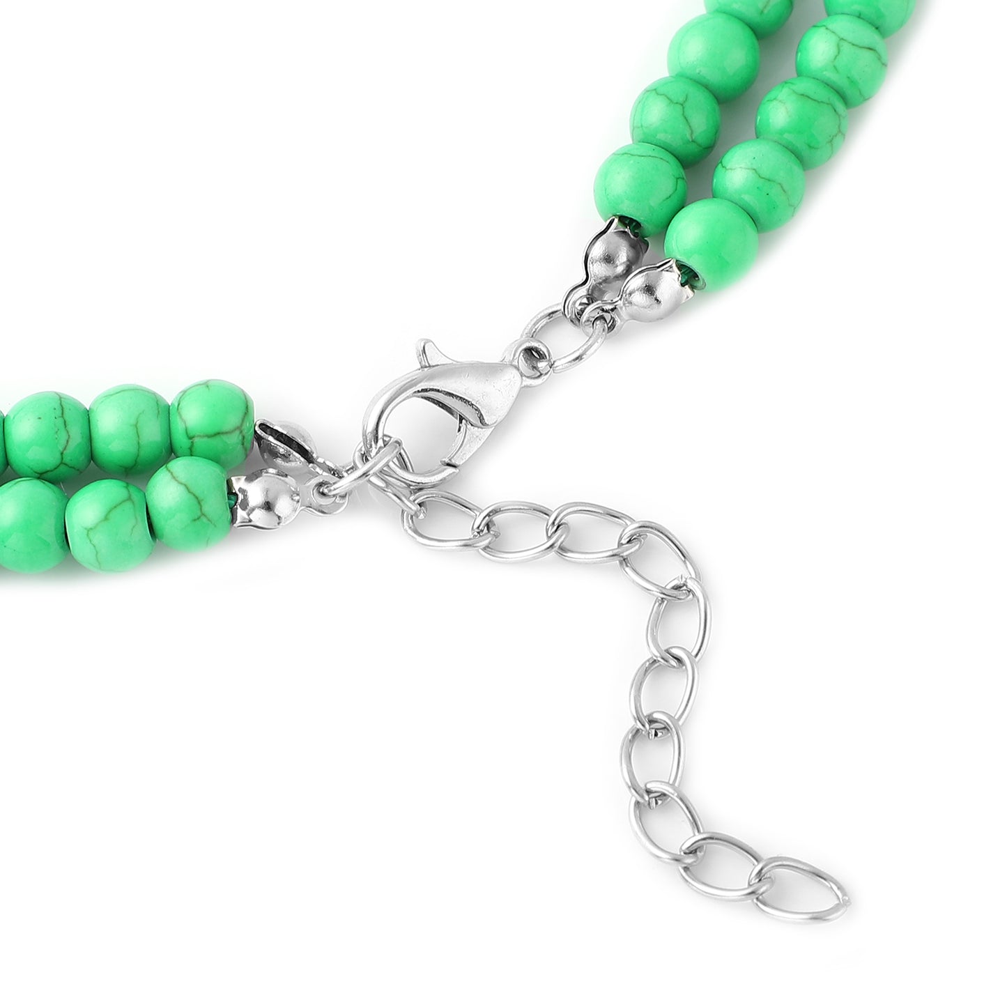 Green Howlite and Simulated Blue Diamond Dual-Row Necklace