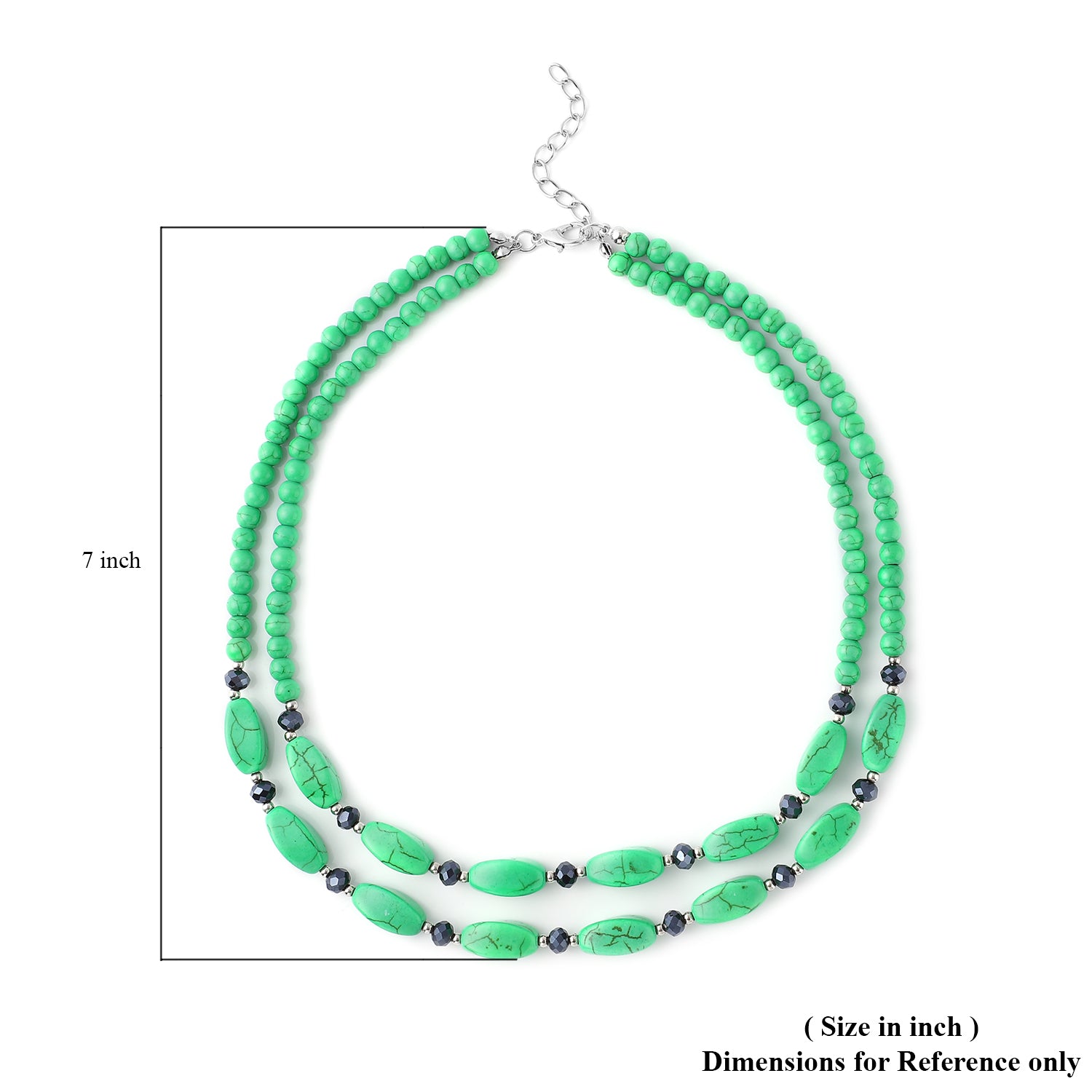 Green Howlite and Simulated Blue Diamond Dual-Row Necklace