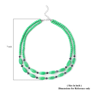 Green Howlite and Simulated Blue Diamond Dual-Row Necklace