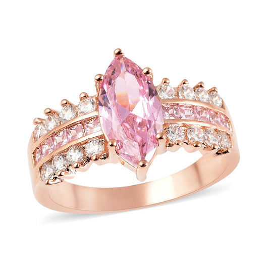 Stylish Pink and White Diamond Marquise Shape Ring