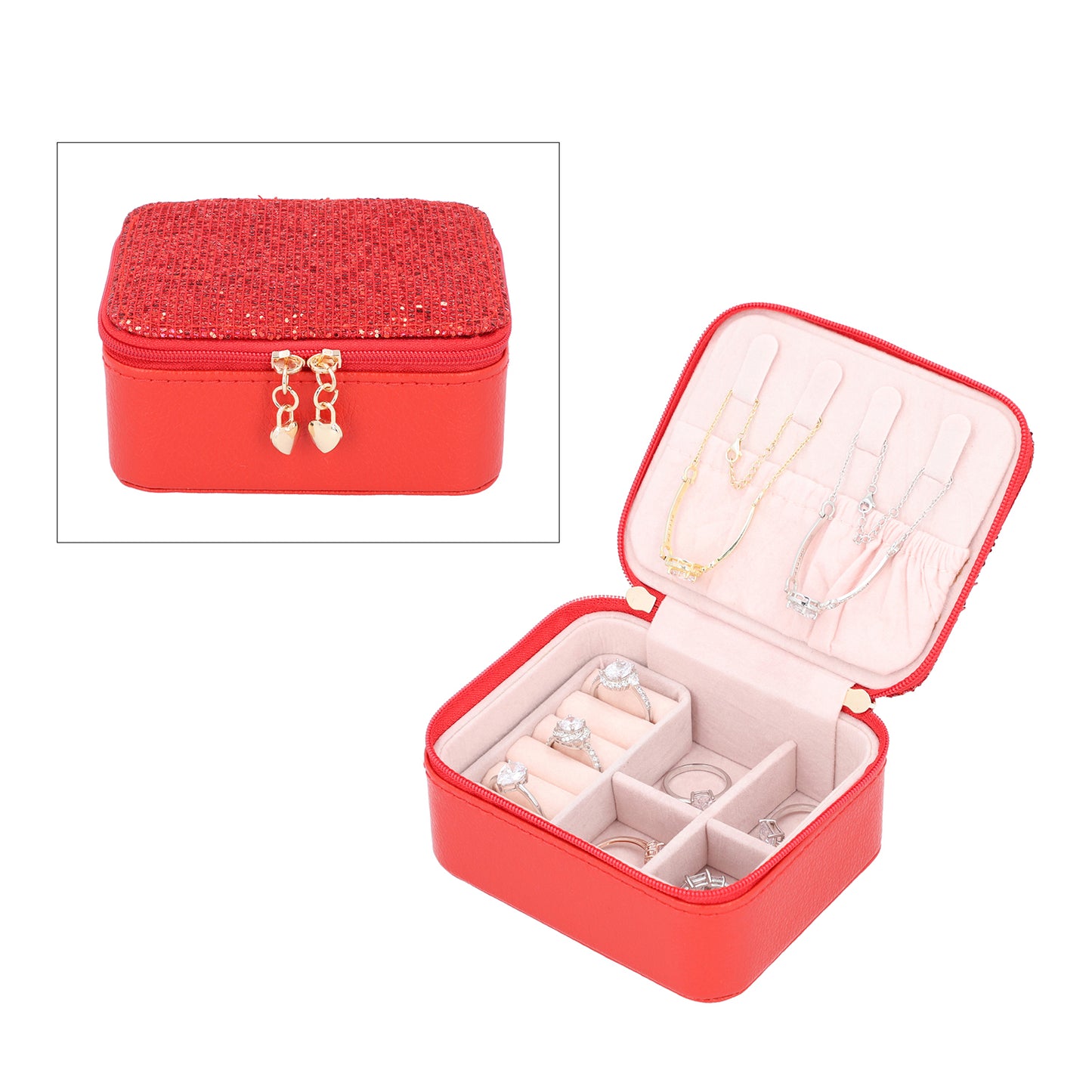 Women's Faux Leather Glittery Jewelry BoxWomen's Faux Leather Jewelry Makeup Organizer Travel Box