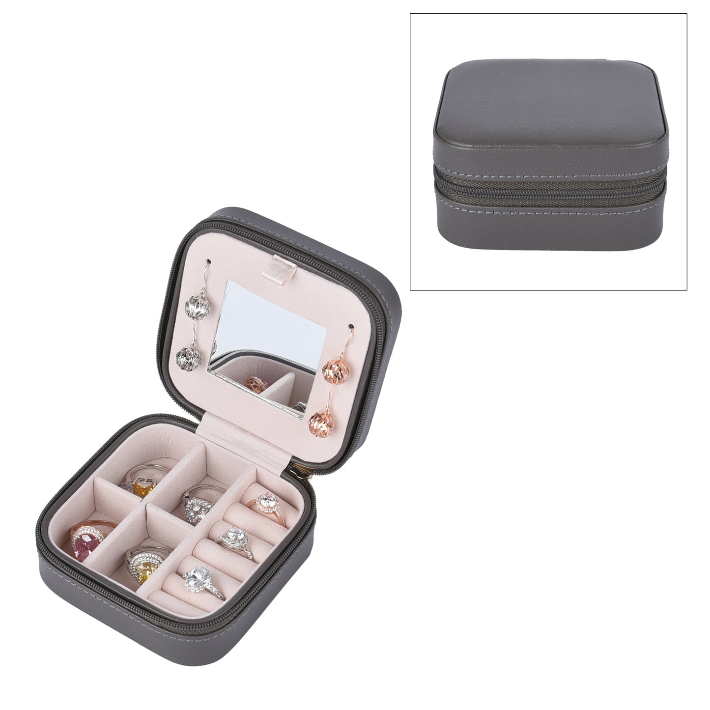 Travel Size Faux Leather Jewelry Box with Scratch Protection Interior