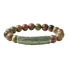 Load image into Gallery viewer, Unakite Beaded and Neon Green Crystal Bracelet with Center Charm
