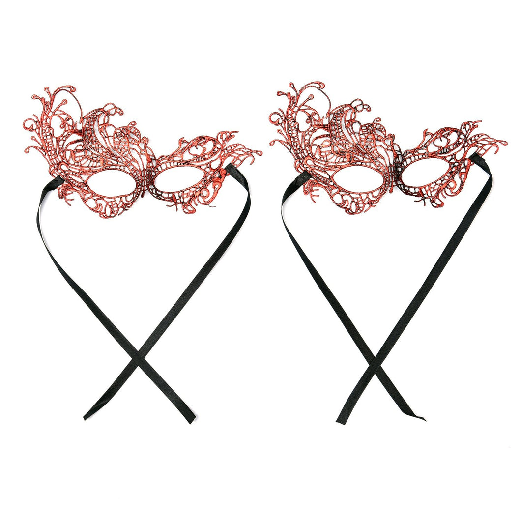 Women's 2 Set Red Mysterious Lace Masks
