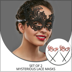 Women's 2 Set Red Mysterious Lace Masks
