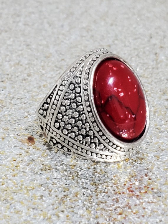 Men's Red Turquoise 925 Silver Ring Size 11