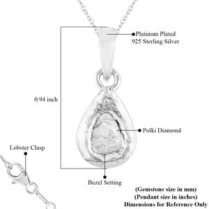 Artisan Crafted Genuine Polki Diamond Pendant in Platinum Over Sterling Silver