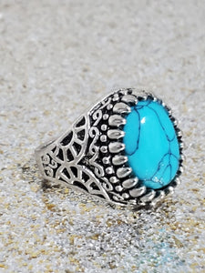 Unisex 925 Silver Turquoise Ring Size 7.5