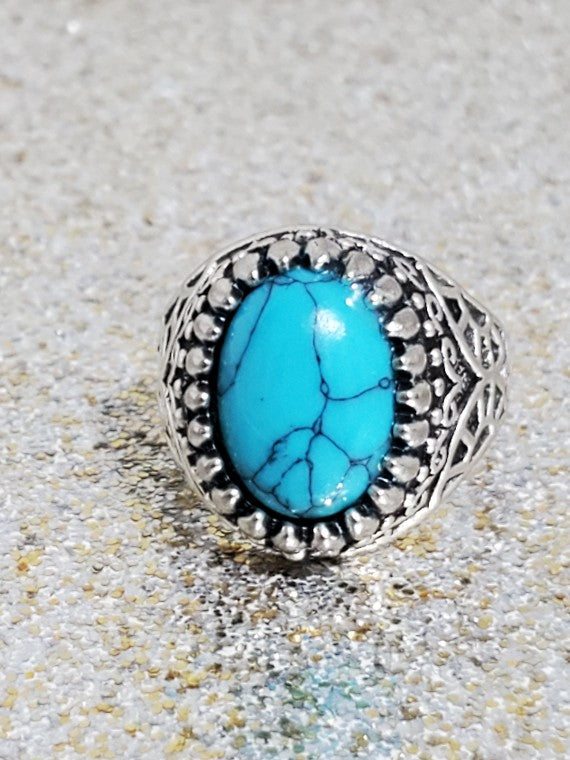 Unisex 925 Silver Turquoise Ring Size 7.5