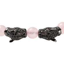 Load image into Gallery viewer, Galilea Rose Quartz, Simulated Black &amp; Green Diamond Double Panther Head Bracelet
