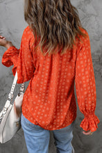 Load image into Gallery viewer, Printed Tie-Neck Long Flounce Sleeve Blouse
