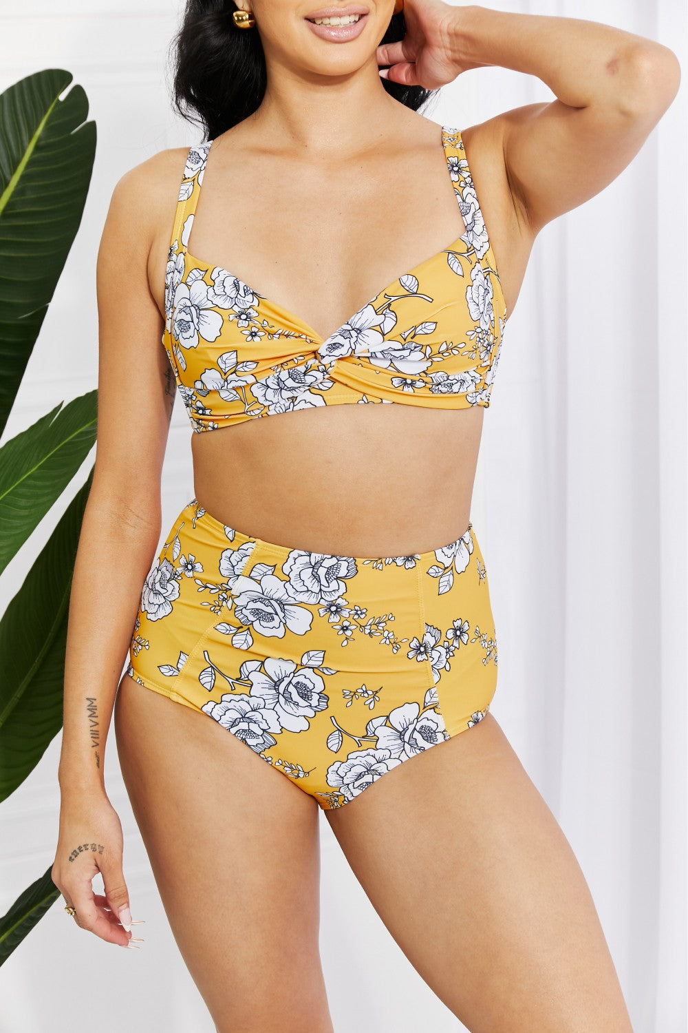 Marina West Swim Take A Dip Twist High-Rise Bikini in Mustard