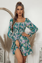 Load image into Gallery viewer, Floral Flounce Sleeve Smocked Square Neck Dress
