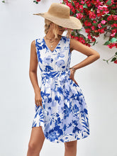 Load image into Gallery viewer, Floral V-Neck Tie Waist Sleeveless Dress
