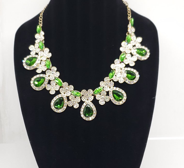 Great Gatsby Bridal Art Deco AAA CZ Green Big Dangle Teardrops Statement Bib Collar Necklace