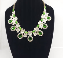 Load image into Gallery viewer, Great Gatsby Bridal Art Deco AAA CZ Green Big Dangle Teardrops Statement Bib Collar Necklace
