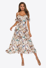 Load image into Gallery viewer, Printed Cutout Cold-Shoulder Dress
