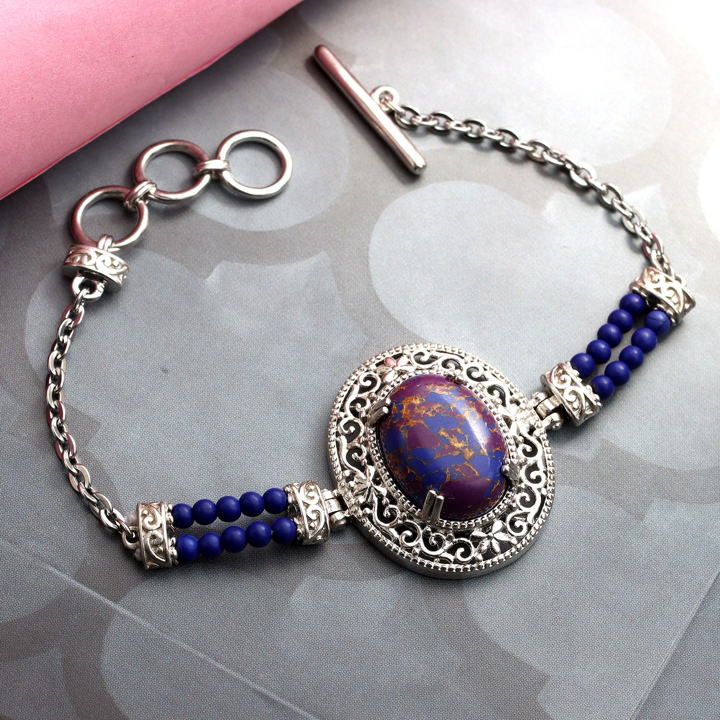 Karis Mojave Purple Turquoise and Blue Howlite Toggle Clasp Bracelet